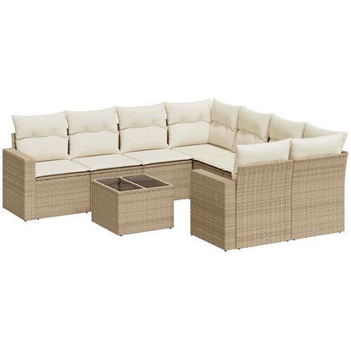 9-dijelni set vrtnih sofa s jastucima bež od poliratana Slike