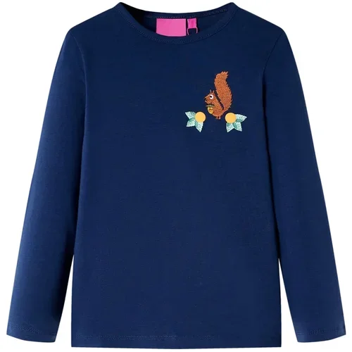 vidaXL Otroška majica z dolgimi rokavi potisk veverice mornarsko modra 92