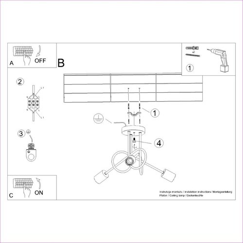  Sollux SL.1477 - Plafonski luster EMBER 3xE27/15W/230V crna/bež/bukva Slike