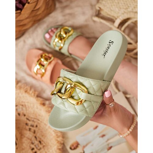 Resti Women's green quilted slippers with a gold chain Eteris - Footwear Cene