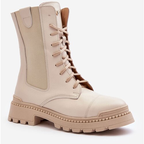 Kesi Women's leather work boots lace-up light beige Nicole Cene