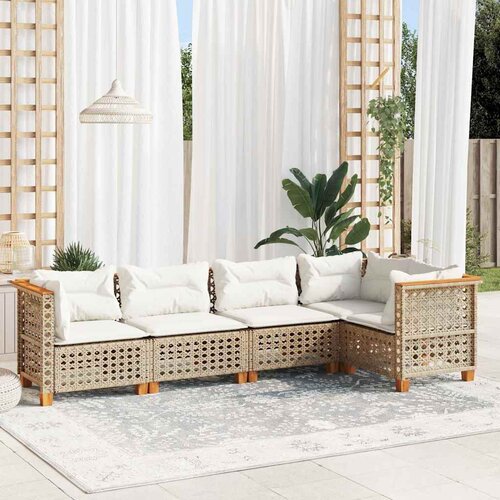  5-dijelni vrtni set sofa s jastucima bež od poliratana 63.5 x 63.5 x 62 cm Cijene