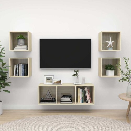  5-dijelni set TV ormarića boja hrasta sonome konstruirano drvo Smeđa Slike