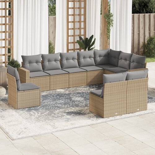 vidaXL 10-dijelni set vrtnih sofa s jastucima bež od poliratana Cijene