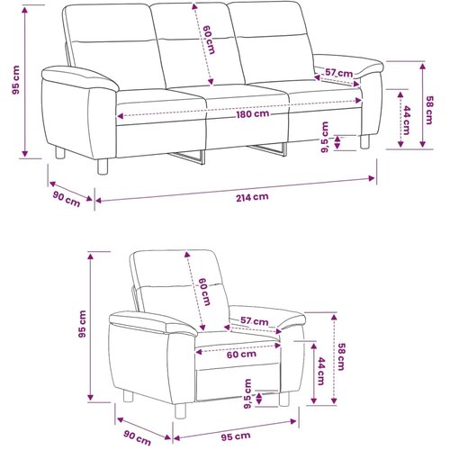  Set sofe 2 pcs Vinska crvena Tkanina - boja crnog vina 1 sjedalo + trosjed Slike