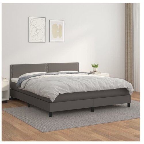 VidaXL Krevet s oprugama i madracem sivi 180 x 200 cm od umjetne kože Slike