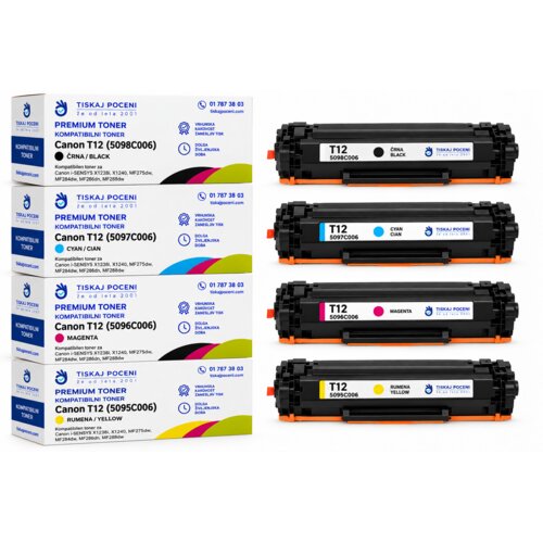  Komplet 4 kompatibilnih tonerjev za Canon T12 &amp;ndash; BK/C/M/Y &amp;ndash; i-SENSYS X1238i, X1240, MF275dw, MF284dw, MF286dn, MF288dw Slike