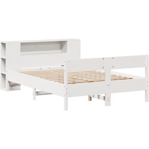  Krevet s regalom z knjige bez madraca bijeli 135x190cm borovina Slike