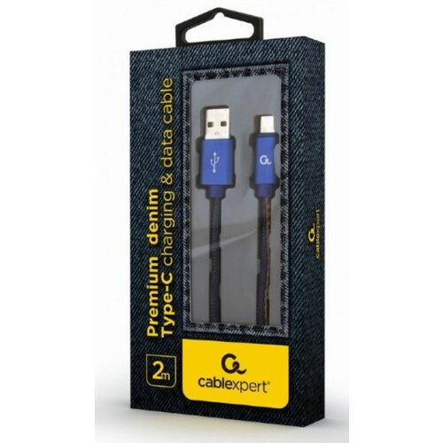 Gembird CC USB2J AMCM 2M BL Premium jeans denim Type C USB cable with metal connectors, 2 m, blue Slike