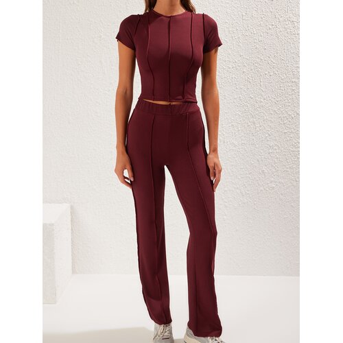 Trendyol ženski set Crop Top i Knitted Bottom Twoss25Au00047, burgundac Cene