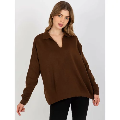 Fashion Hunters Dark brown plain oversize sweater with a collar