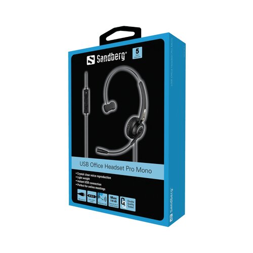 Sandberg Slu&amp;scaron;alice - USB Office Headset Pro Mono (USB; mikrofon; kontrola glasnoće; 2,1 m kabel; crna) Slike