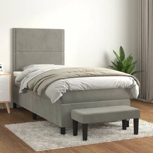 Box spring postelja z vzmetnico svetlo siva 90x200 cm žamet, (20900341)