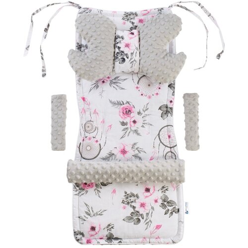 Medi Partners Stroller insert in a 4-piece set - Dream catchers with flowers + gray minky Slike