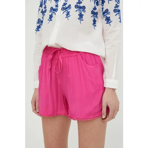 Answear Lab Kratke hlače za žene, boja: ružičasta, glatki materijal, srednje visoki struk