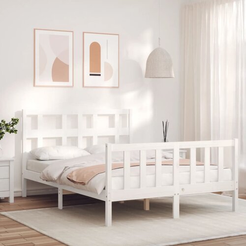 vidaXL Posteljni okvir z vzglavjem bel 140x200 cm trden les Cene