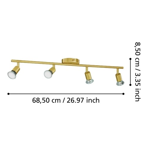 Eglo stropni reflektor Buzz-LED 33187, 4x GU10 LED 2,8 W, duljina 68,5 cm, bru&amp;scaron;eni mesing Slike