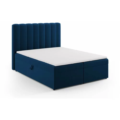Milo Casa Temno modra boxspring postelja s prostorom za shranjevanje 160x200 cm Gina –