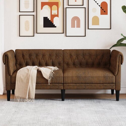 The Living Store Kavč dvosed Chesterfield rjava tkanina - Kavč Chesterfield, (21836583) Cene