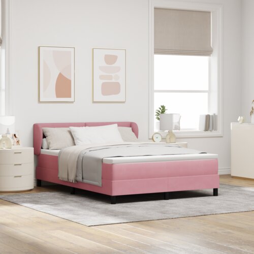 Box Spring Krevet s Madracem Ružičasta 160x200 cm Baršun Cijene