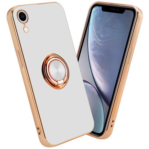 Cadorabo Ohi&amp;scaron;je, združljiv z Apple v sijajnem belem - zlatu z obročem - za&amp;scaron;čitni pokrov iz fleksibilnega silikona TPU, z za&amp;scaron;čito pred kamero in držalom magnetnega avtomobila, (20556288) Slike