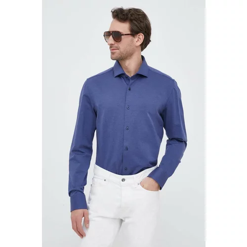 Boss Bombažna srajca moška, mornarsko modra barva