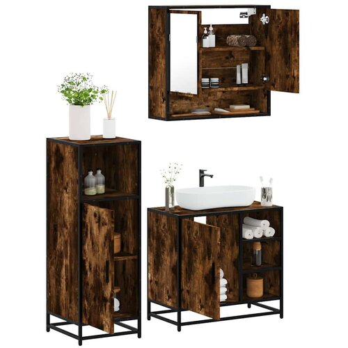  3-dijelni set kupaonskog namještaja boja hrasta drveni Cijene