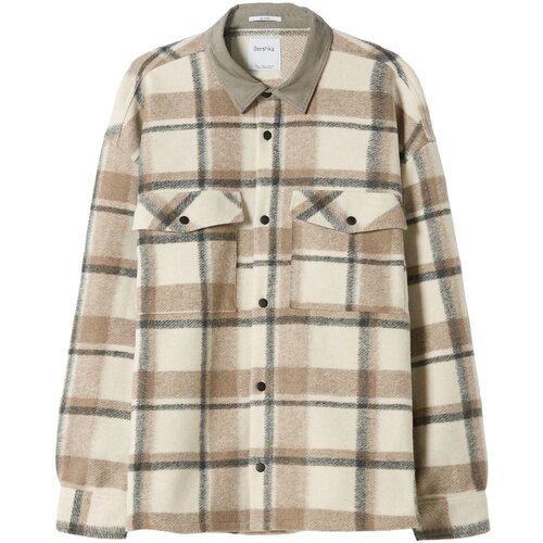 Bershka Srajca kremna / kamela / temno modra / siva Slike
