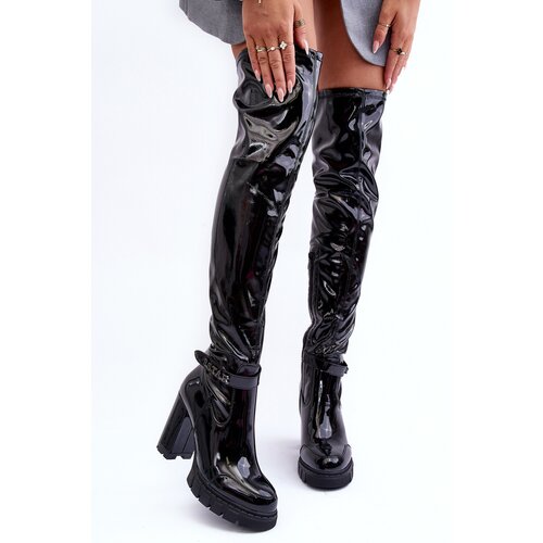 Boto Lacquered Over The Knee Boots On Massive Heel Black Kytia Cijene