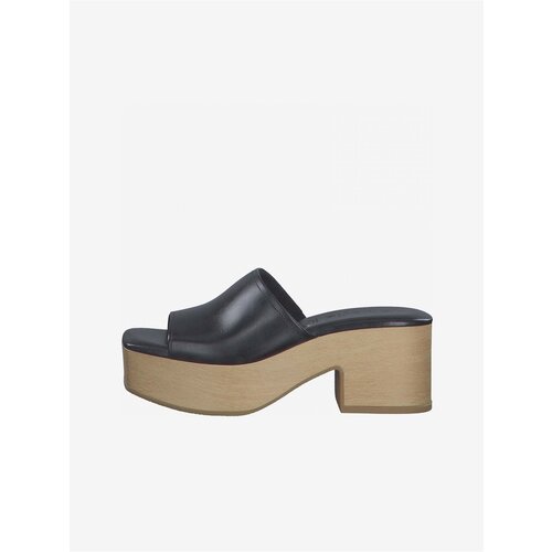 Tamaris Black Leather Heeled Slippers - Women Cene