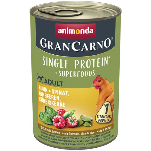 animonda GranCarno Adult Superfoods 6 x 400 g - Pi&scaron;čanec + &scaron;pinača, malina, bučna semena Cijene