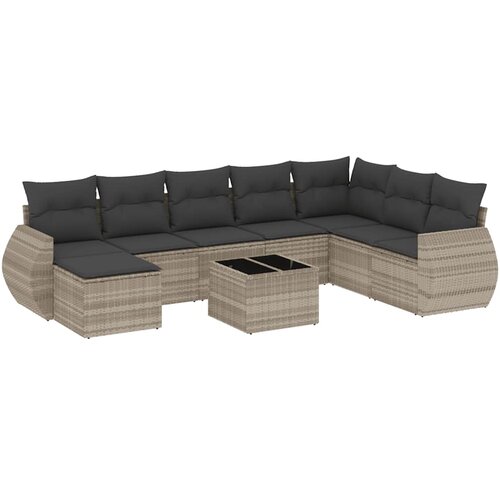  9-dijelni set vrtnih sofa od poliratana s jastucima svjetlosivi Slike