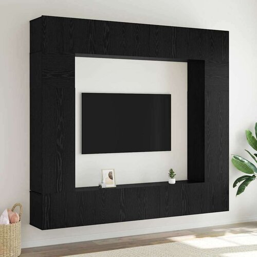 VidaXL Set TV komoda Zidne 8 pcs Crni hrast 100 x 30 x 30 cm Slike