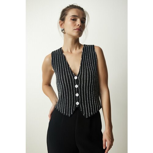 Happiness İstanbul Women's Black Striped Raised Knitwear Vest Slike