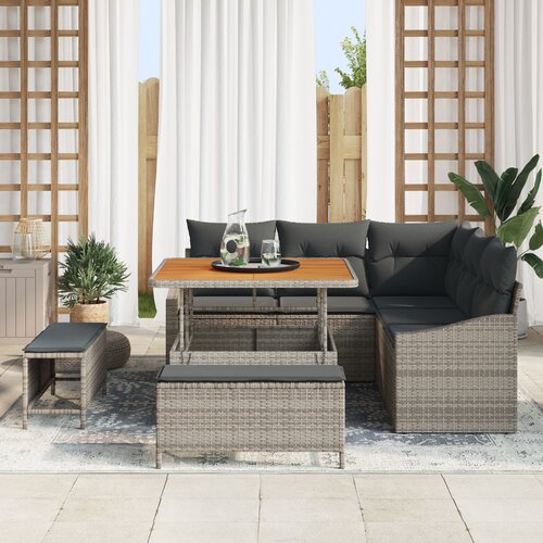 vidaXL 8-komadna vrtna sofa set s jastučićima siva poli ratan akacija Cene