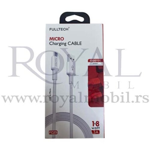  usb kabal fulltech charging FC25 micro 3A 18W 1m bela Cene