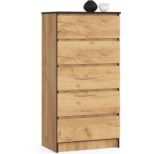 AKORD Komoda, 5 Predalov, Hrast Craft, (5000332190) Cene