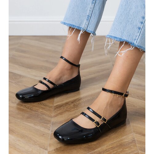 Gemre Black patent ballet flats with buckles Valos Slike