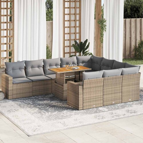 VidaXL 11-dijelni set vrtnih sofa od poliratana s jastucima bež Slike