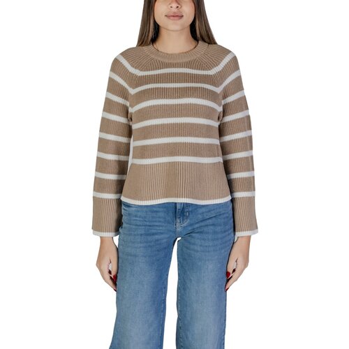 Vila Puloverji VICASIA L/S STRIPED SHORT KNIT TOP/PB 14103369 Bež Slike