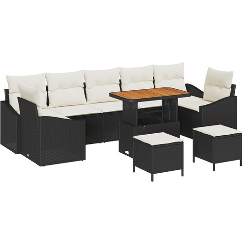 vidaXL 10-Dijelni Vrtni Sofa Set s Jastučićima Crni Poli Ratan Akacija, 2-Sjedala Vrtni Sofa s Jastučićima Crni Poli Ratan, 3-Dijelni Vrtni Jelo Set s Jastučićima Crni Poli Ratan Akacija Cijene