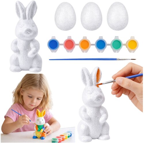  Easter Set Styrofoam Eggs 3pcs Bunny Figurine Paints Cene