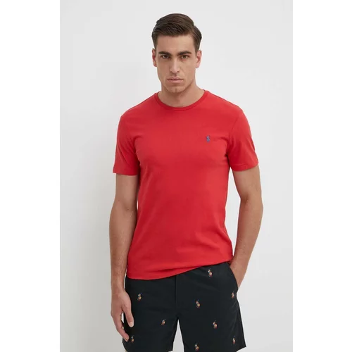 Polo Ralph Lauren Pamučna majica za muškarce, boja: crvena, bez uzorka