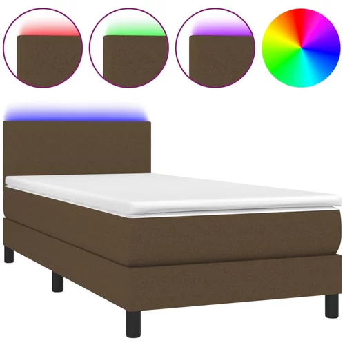 vidaXL Box spring postelja z vzmetnico LED temno rjava 80x200 cm blago, (20998072)