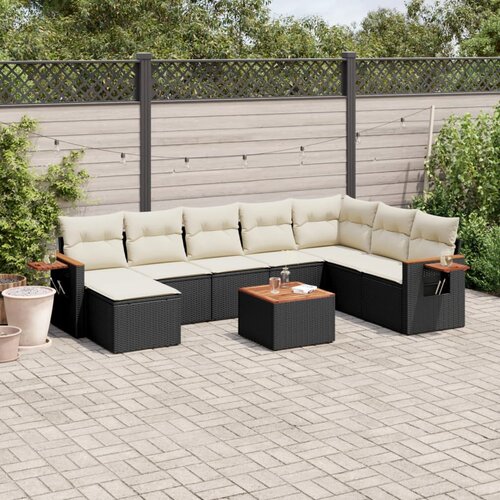 vidaXL 9-dijelni set vrtnih sofa s jastucima crni od poliratana Cijene