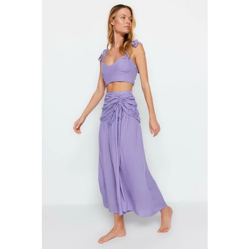 Trendyol Lilac Woven Tie Blouse and Skirt Set