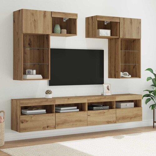 vidaXL TV stenske enote z LED lučmi 6 pcs Star les 100 x 30 x 40 cm Cene