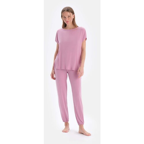 Dagi Lilac Crew Neck Short Sleeve T-Shirt Jogger Bottom Pajamas Set Cene