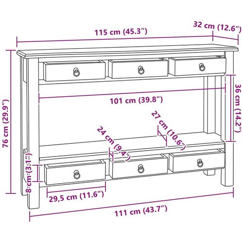  Konzolna stolica s ladicama Prirodna 115 x 32 x 76 cm Slike
