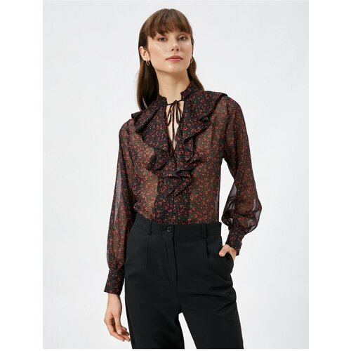 Koton Floral Chiffon Shirt with Frilled Collar Tie Detail Long Sleeves Slike